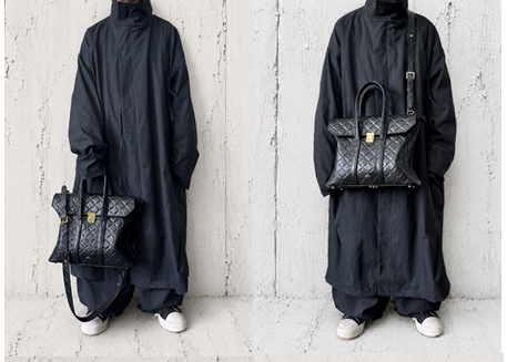 【2026/9月MUL展示会】【予約】MUL214-286B ロックラインスクエアフラップトートバッグM ブラック キルティング型押し (20260912)