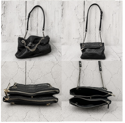 【2026/9月MUL展示会】【予約】MUL113-284D  　レイヤーチェーンショルダーバッグS　　形状記憶レザー　ブラックキルティング型押し　　(20260912)