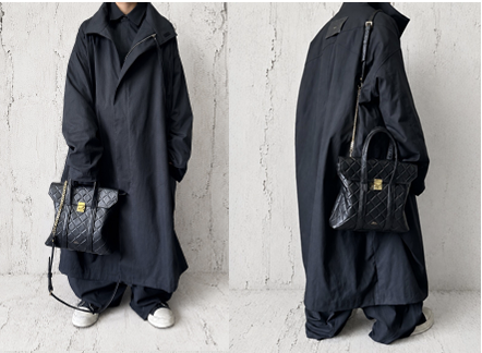 【2026/9月MUL展示会】【予約】MUL213-286A　ロックラインスクエアフラップトートバッグS　　ブラック　キルティング型押し　　(20260912)