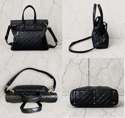 【2026/9月MUL展示会】【予約】MUL214-286B　ロックラインスクエアフラップトートバッグM　　ブラック　キルティング型押し　　(20260912)