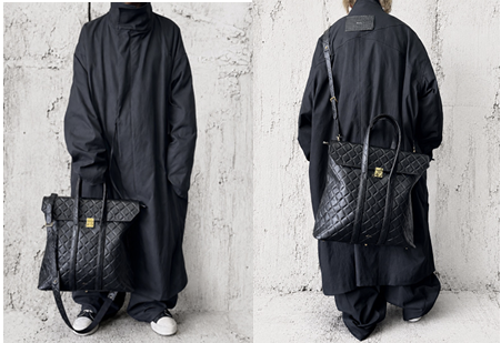 【2026/9月MUL展示会】【予約】MUL215-286B　ロックラインスクエアフラップトートバッグL　　ブラック　キルティング型押し　　(20260912)