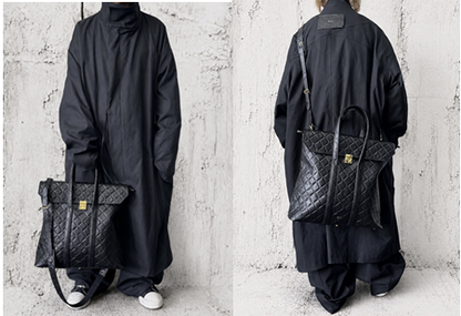 【2026/9月MUL展示会】【予約】MUL215-286B　ロックラインスクエアフラップトートバッグL　　ブラック　キルティング型押し　　(20260912)