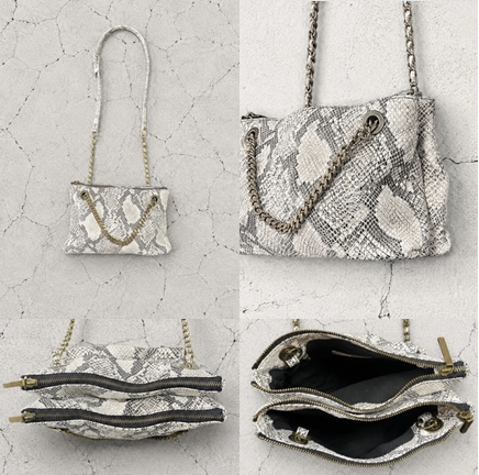 【2026/9月MUL展示会】【予約】MUL113-588D　レイヤーチェーンショルダーバッグS　　転写パイソン洗い加工　　(20260912)