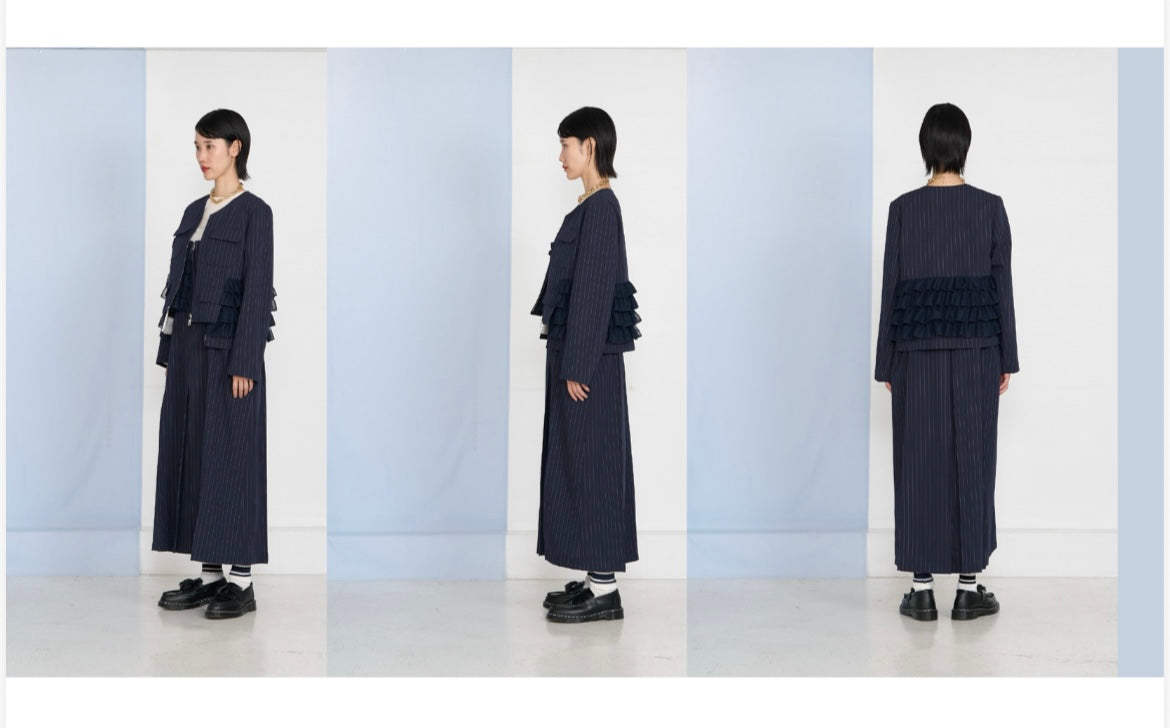 【予約】【1月下旬入荷予定】  1% USU展示会　27S-J-15  スーツ地フリルジャケット　2027 SPRING　(20261007)
