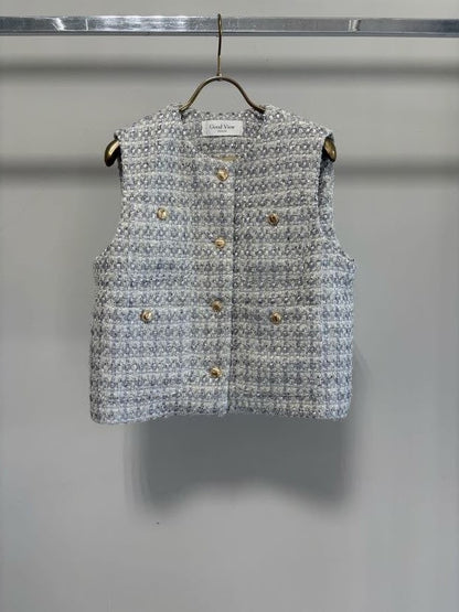 【予約】【2月下旬入荷予定】GOOD VIEW DESIGN展示会　GVDJK-27004  ノーカラーツイードベスト　2027/Spring collection　(20261006GVD)