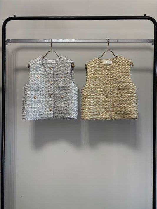 【予約】【2月下旬入荷予定】GOOD VIEW DESIGN展示会　GVDJK-27004  ノーカラーツイードベスト　2027/Spring collection　(20261006GVD)