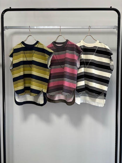 【予約】【2月下旬入荷予定】GOOD VIEW DESIGN展示会　GVDCT-27011  ボーダーミニ裏毛ノースリーブプルオーバー　2027/Spring collection　(20261006GVD)
